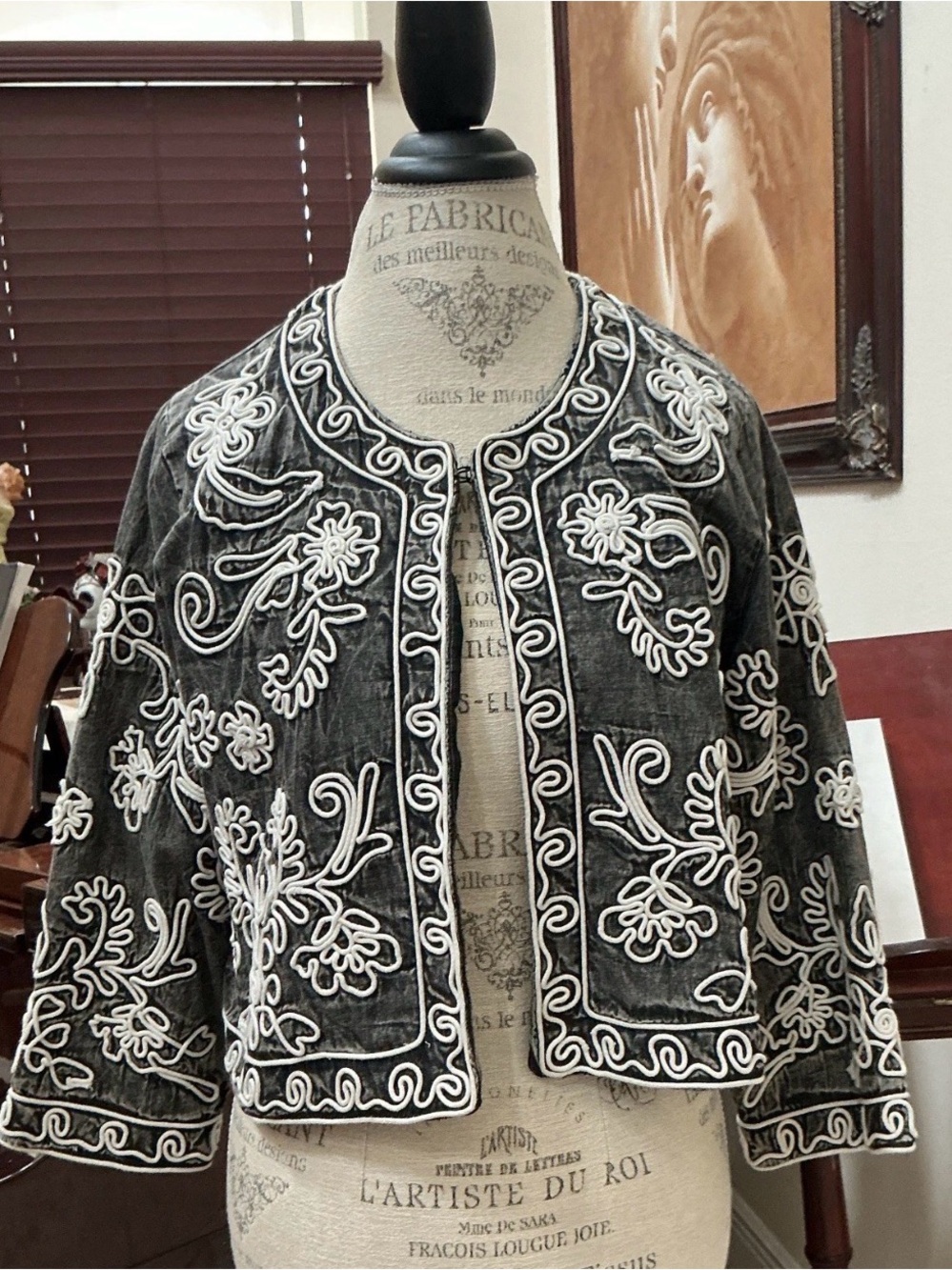 Soft Surroundings Black Jacket with White Trim